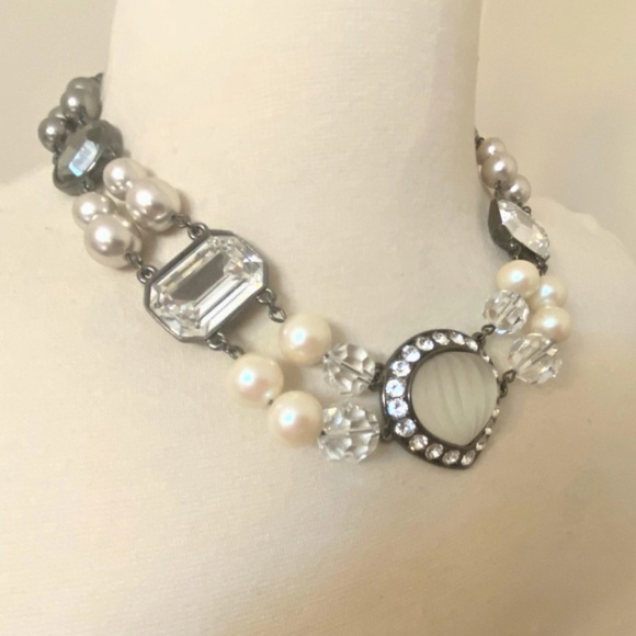 Yves Saint T Laurent YSL Faux Pearl, Crystal & Glass Cabochon Collar Necklace - Picture 5 of 5